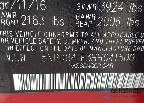 2017 Hyundai Elantra Se/Value/Limited z USA, uszkodzony, nr VIN 5NPD84LF3HH041500